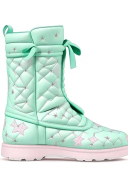 Puffer mint boots with embossed pink stars