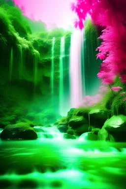 white, bright, wallpaper, nature, enchanted forest, pink and green, waterfall, sexy, beauty