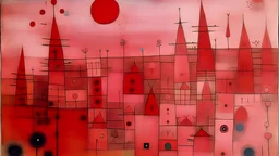 A pink magical realm painted by Paul Klee