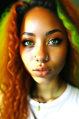 Mixed girl green eyes reddish orange hair small nose long lashes