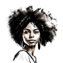 design of a black girl with afro hair, soft skin, curly afro, sharpen image, white background