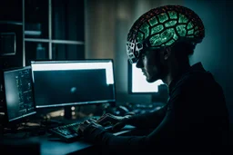 Human with gaming computer brain, Lush void, imperfection, natural lighting, cinematic, Fuji Film, Anamorphic lens, 2040s, deep depth of field, Solarpunk