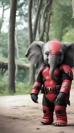 baby elephant, wearing deadpool costume, cute ,full body, fat , 4k