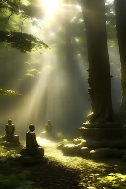 /imagine prompt: realistic, personality: [Illustrate a serene and peaceful forest setting with rays of sunlight filtering through the trees. Birds are chirping in the background, adding to the tranquility of the atmosphere. The camera slowly pans to reveal Buddha walking along with his disciples, all dressed in simple robes, engrossed in deep conversation] unreal engine, hyper real --q 2 --v 5.2 --ar 16:9