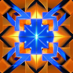 a blue metallic 4d cube inside a 4d orange rotating cube in a 4 dimension environment