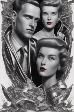 american dream portrait hansome man and a robot wife1950s