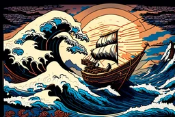 digital painting of the odyssey quest by homer, in the style of hokusai