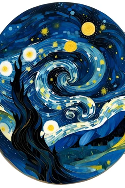 n this interpretation, elemental shapes take on a celestial quality, echoing Van Gogh's starry night sky. Circular patterns may represent the cosmic dance of raw materials, converging and diverging in a mesmerizing rhythm. The watercolor technique amplifies the dreamlike atmosphere, with ink accents tracing the celestial pathways of material metamorphosis