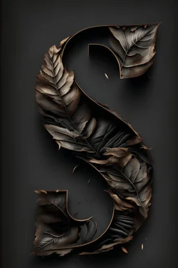 letter 'S' black colour, aesthetic, with brown leaf