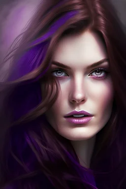 woman with brown hair with purplish on tips and purple eyes