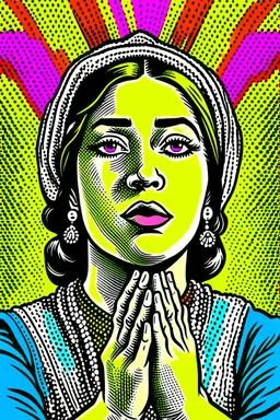 Vintage pop art style of a jewish woman from the torah praying to god