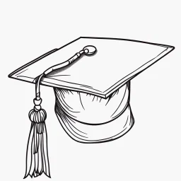 simple line drawing of a graduation hat with a tassel. White background.