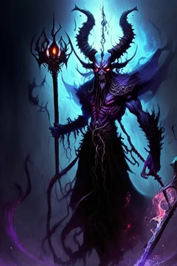 demon monster abyssal dark mage possessed by many souls with a staff