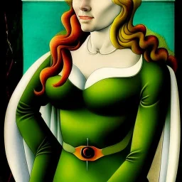 portrait of a beautiful busty batwoman with green eyes by Sandro Botticelli style