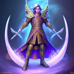 cosmic mage, elf, male, battle mage, cosmic sword, epic, cosmic magic