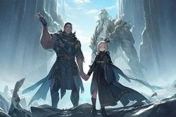 Only one guy and a girl are standing on the edge of a cliff and holding hands