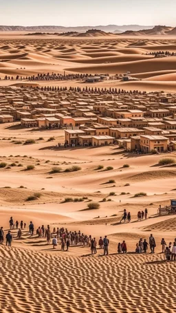 Vast villages in desert with people