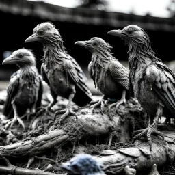 a statuette of a rotting bird people cult greyscale photo