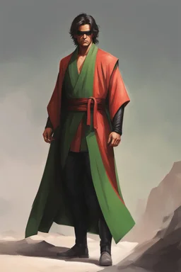 Full Muscular Body, Male Tan Human, Sith Empire, Red Bandage Blindfold. Green and Black Robes