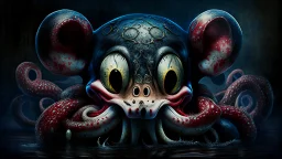 octopus mickey mouse hybrid, photorealism, horror, evil, hungry, high resolution,