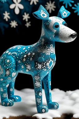 A cyan tundra with falling snowflakes designed in Oaxacan alebrijes painted by Paul Klee