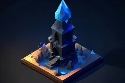 Dark Magic tower , Low poly, magic crystal , magic book lying side,Polygon, Geometric, 3D, Artstation, Antoni Gaudi style, Gaudism, Modern Architecture,