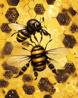 hive bee and honeycomb on the yellow background, abstract illustration