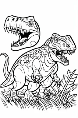 create a coloring page SDepict a teenage T-Rex going through growth spurts, with its body becoming larger and more muscular. Kids can color the T-Rex in different shades to represent its changing appearance.ink drawing clipart, simple line illustrations, colored