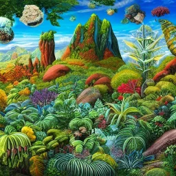 landscape mural of alien plants and animals