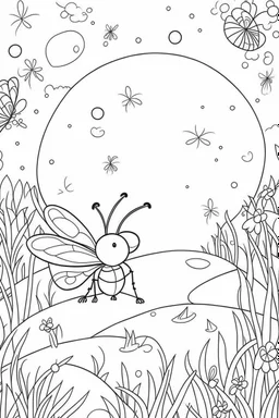 HAPPY NEW YEAR coloring page for kids, Firefly lights up night sky , thick outline, low details, no shading, no color