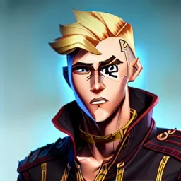 blond man samurai with cyborg body and braid