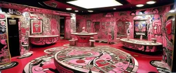 A pink magical casino with runes painted by Jean Dubuffet