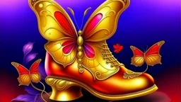 fantasy style purple and golden butterfly in a red boots