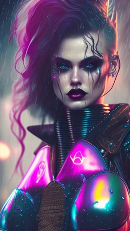 Harley Queen, violent, high delicate defined details, beautiful, atmospheric, rain, matte, 3 d 8 k octane rendered, sharp focus, illustration, holographic undertones, high detail, ultra realistic, highly saturated colors