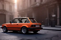 a 1990 bmw 2-door 4k ,ultra realistic,concept, 4k ,on street, parked in crowded city