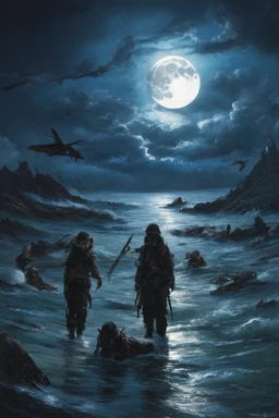 scavengers looking for the remaining carcusses , full moon sppoky