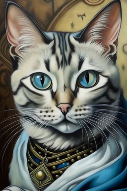 Котик с большими черными глазами, художник рисует кошку в образе Мадонны Литтой