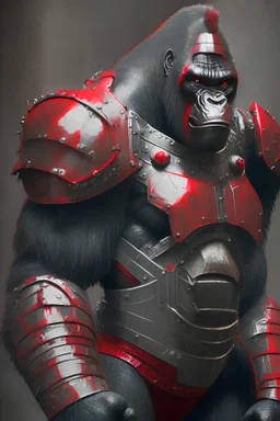 un gorilla con armadura de acero rojo y negro