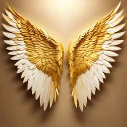two beautiful angel wings, gold and white, cinematic image, extra clear, golden background,