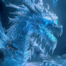 Giant horrific zombie dragon made of bones and ice, covered with glowing blue slime, photorealistic, unreal engine 5, masterpiece, trending on artstation