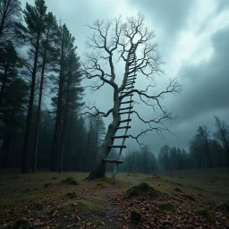 surreal tree ladder, style of Ceslovas Cesnakevicius