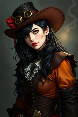 black haired sorceress wearing steampunk long hair