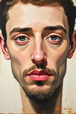 Ben Jamine facial portrait, oil on canvas by Flan Ders