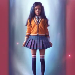 Jenna ortega with school uniform, seifuku, pleated miniskirt, overknee socks, painted by artgerm and tom bagshaw, fantasy art, dramatic lighting, highly detailed oil painting, volumetric lighting