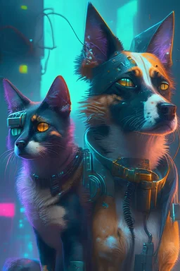 Cat and dog cyberpunk