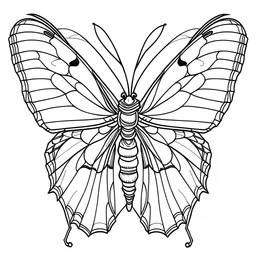 outline art for square Monarch butterfly coloring page for kids, classic manga style, anime style, realistic modern cartoon style, white background, sketch style, only use outline, clean line art, no shadows, clear and well outlined