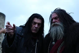 Grima Wormtongue with black hair, and Theoden.