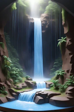 diorama waterfall, photorealistic, art by greg rutkowski, art by david mann, hypercube, 3d Design Vector Illustrations, by hazem taham, wet-erase marker, omnidimensional, volumetric lighting, smooth, anime,