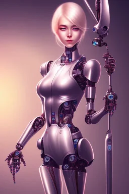 Robot Girl holding a sign, cute, beautiful, close up