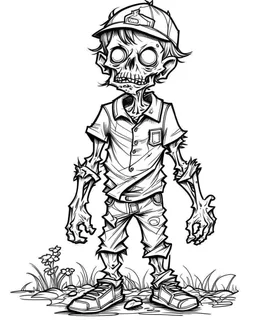 real little one zombie, coloring image, full body (((((white background))))), only use an outline., real style, line art, white color, clean line art, white background, Sketch style